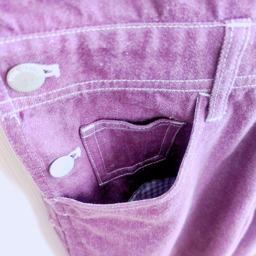 美品 ピンクハウス コットン 紫 オーバーオール ギンガム裏地 マーガレット