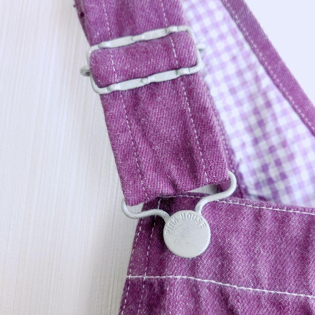 美品 ピンクハウス コットン 紫 オーバーオール ギンガム裏地 マーガレット