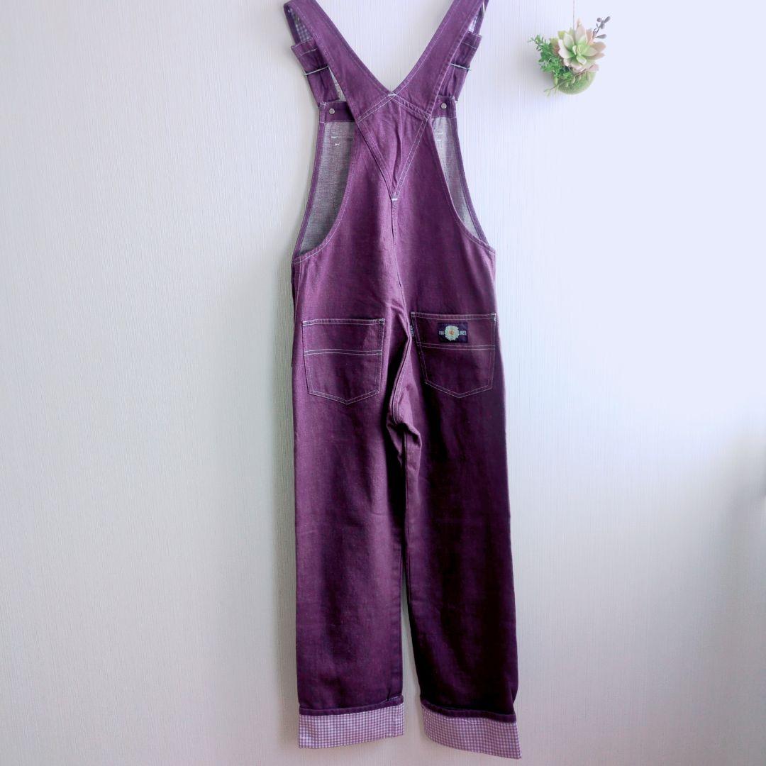 美品 ピンクハウス コットン 紫 オーバーオール ギンガム裏地 マーガレット