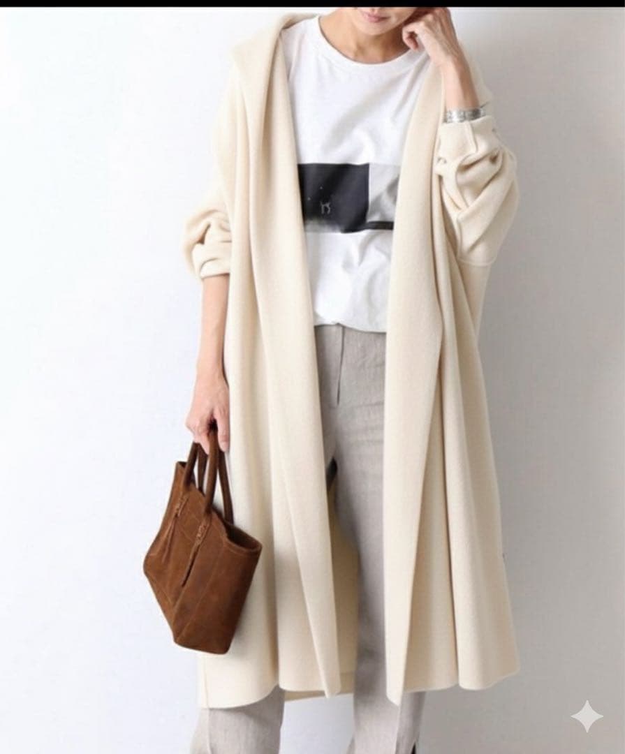 美品✨定番 フレームワーク　圧縮ウールショートガウン　カーディガン アイボリー