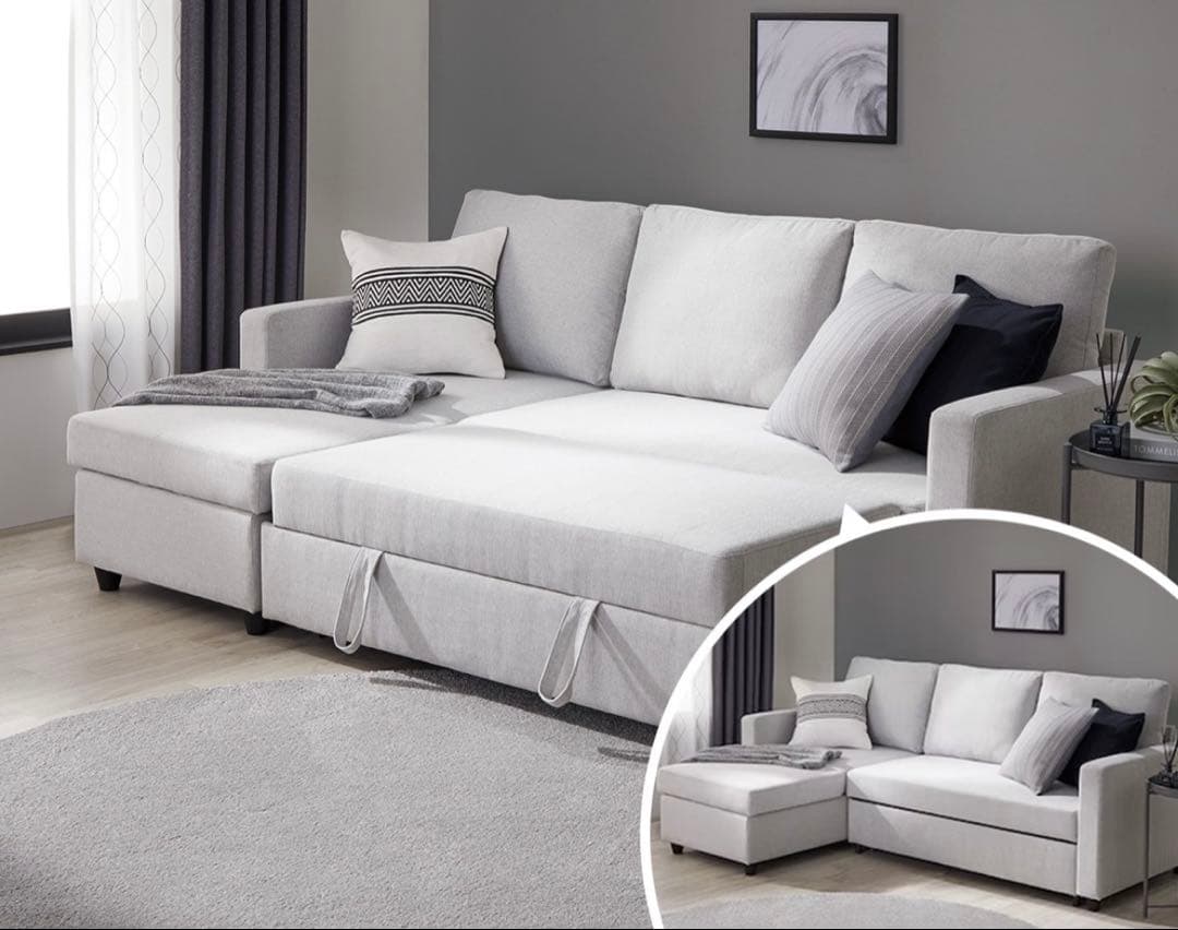 ニトリ　ソファ　布貼りカウチソファベッド　ノアーク　グレイ