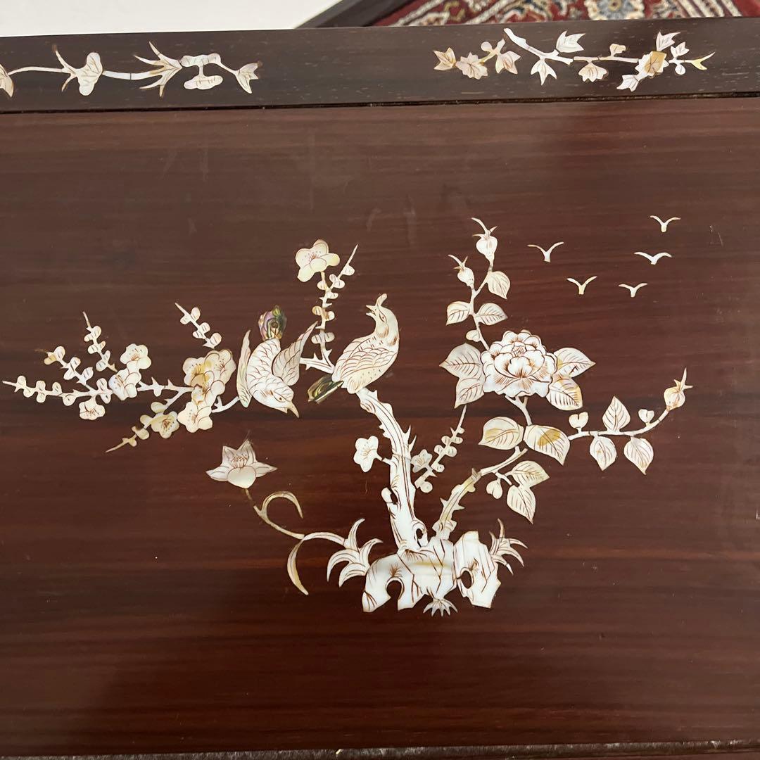 古家具ビンテージ品◼︎螺鈿細工 木製サイドテーブル 飾り台 ディスプレイ台 象嵌