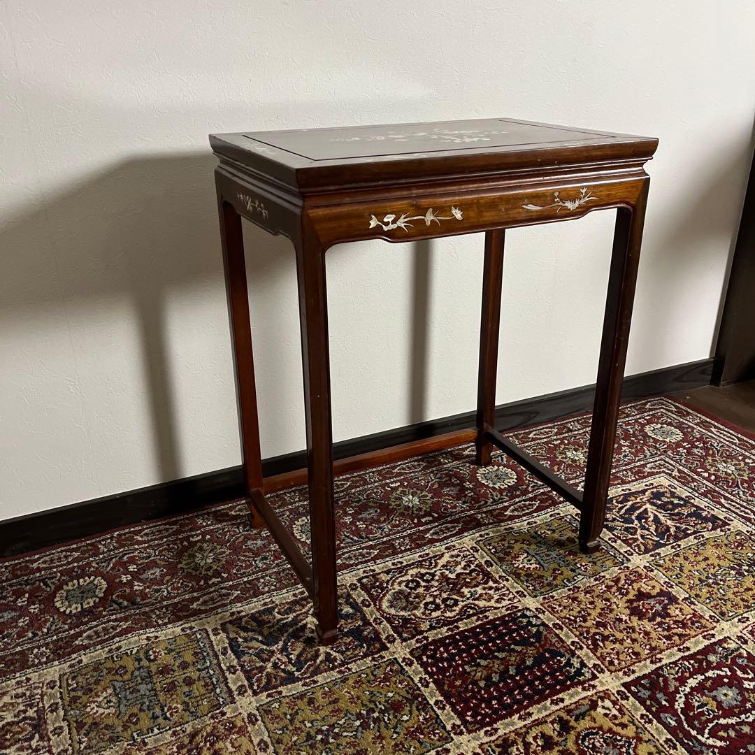 古家具ビンテージ品◼︎螺鈿細工 木製サイドテーブル 飾り台 ディスプレイ台 象嵌