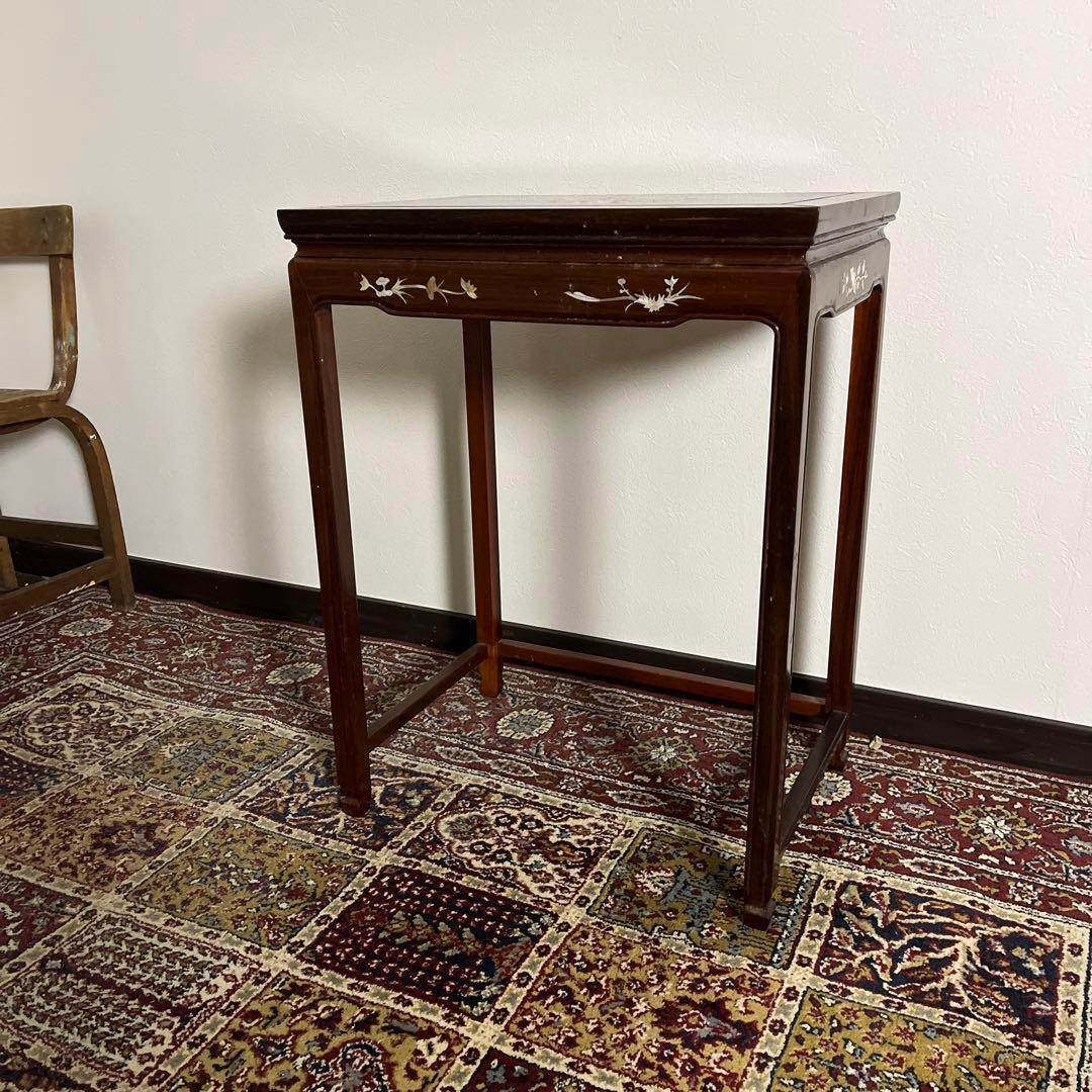 古家具ビンテージ品◼︎螺鈿細工 木製サイドテーブル 飾り台 ディスプレイ台 象嵌