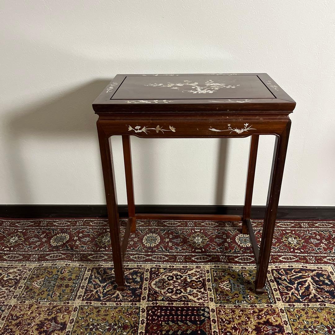 古家具ビンテージ品◼︎螺鈿細工 木製サイドテーブル 飾り台 ディスプレイ台 象嵌