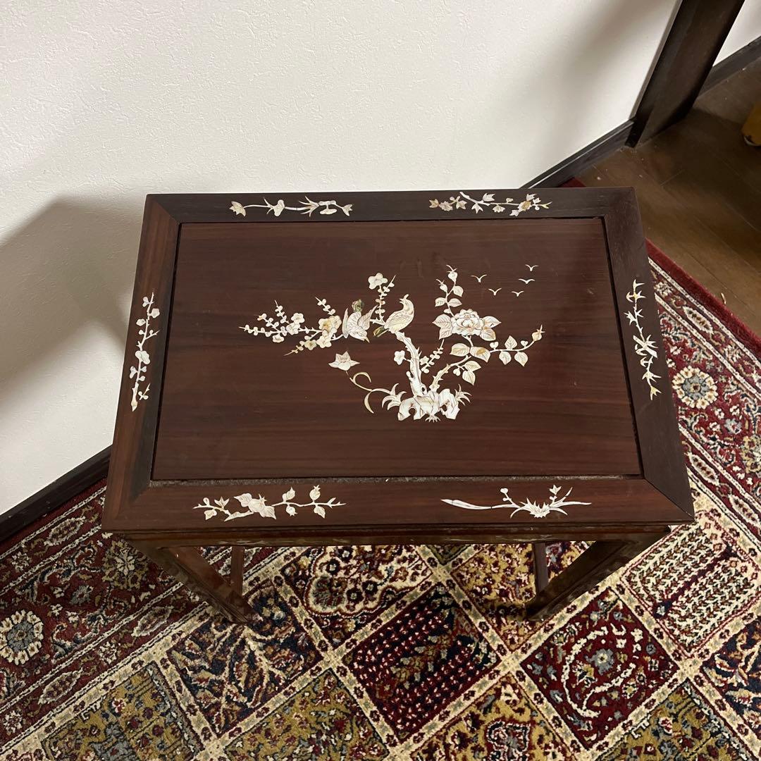 古家具ビンテージ品◼︎螺鈿細工 木製サイドテーブル 飾り台 ディスプレイ台 象嵌