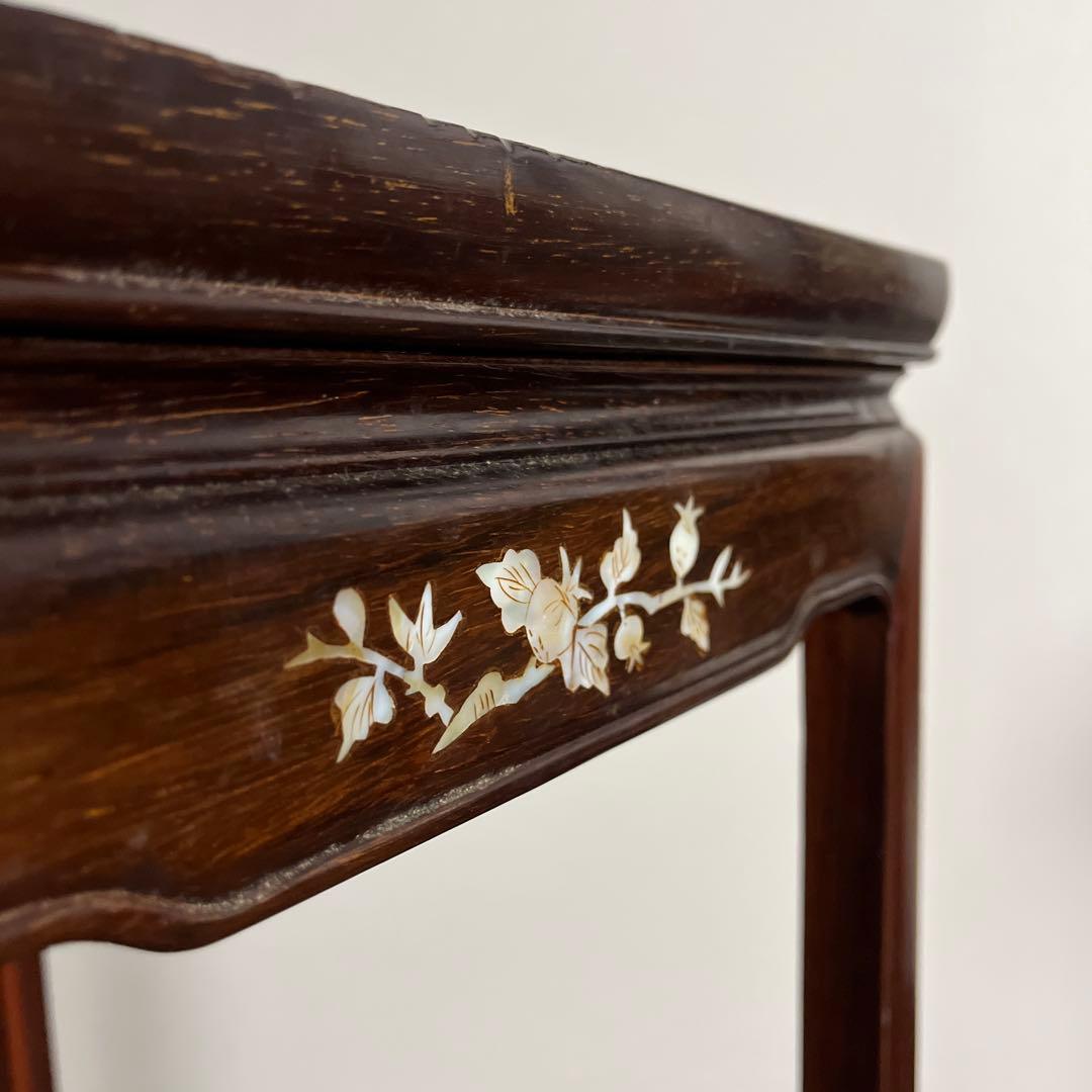 古家具ビンテージ品◼︎螺鈿細工 木製サイドテーブル 飾り台 ディスプレイ台 象嵌