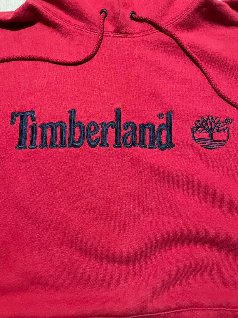 Timberland 赤 フーディ ロゴ入り　パーカー