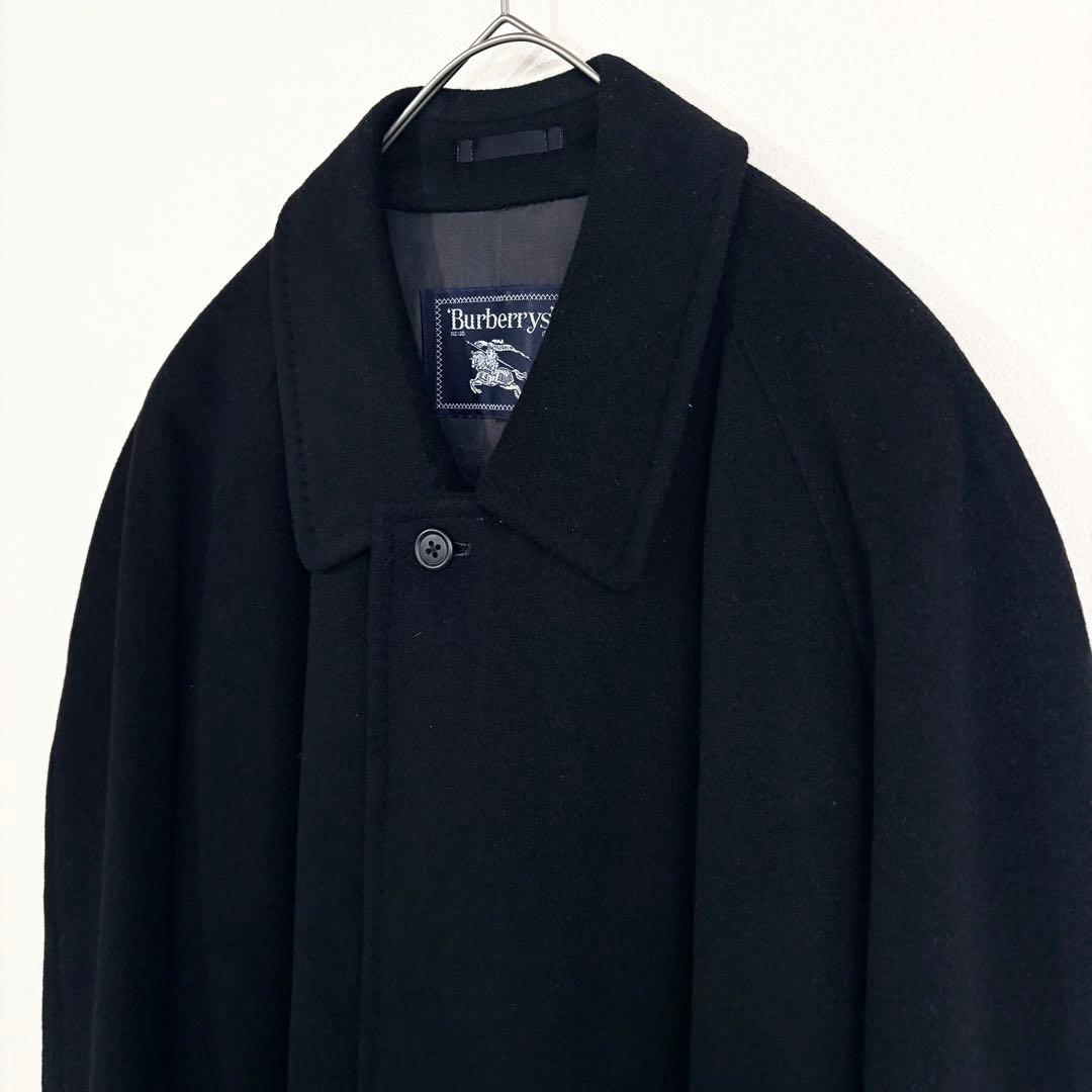【カシミヤ混】バーバリー　ウールステンカラーコート　ブラック　XL相当