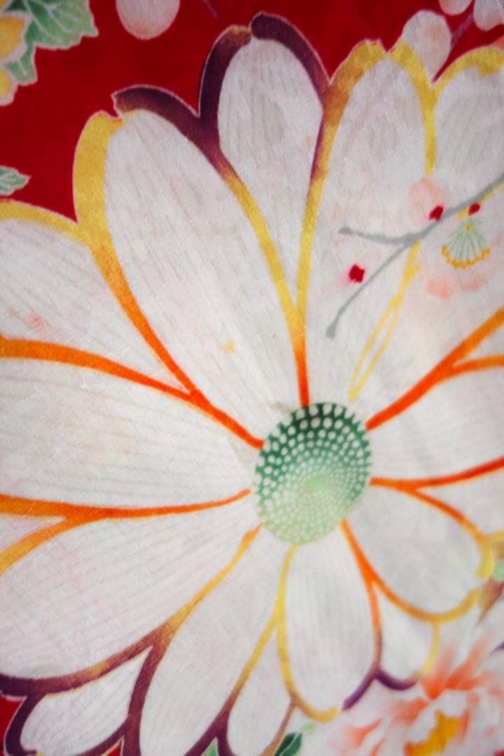 アンティーク四つ身　子ども着物　七五三　お雛祭りに　市松に花薬玉　大正ロマン