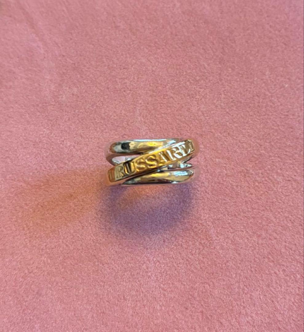 トラサルディ 925シルバー 18Kツイストデザインリング