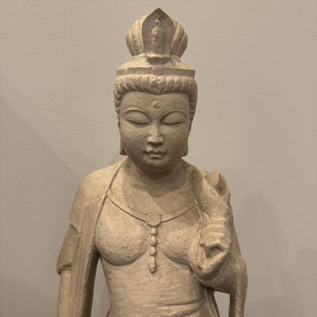 聖観音菩薩立像 石像 台座付 大型サイズ(高さ74cm)