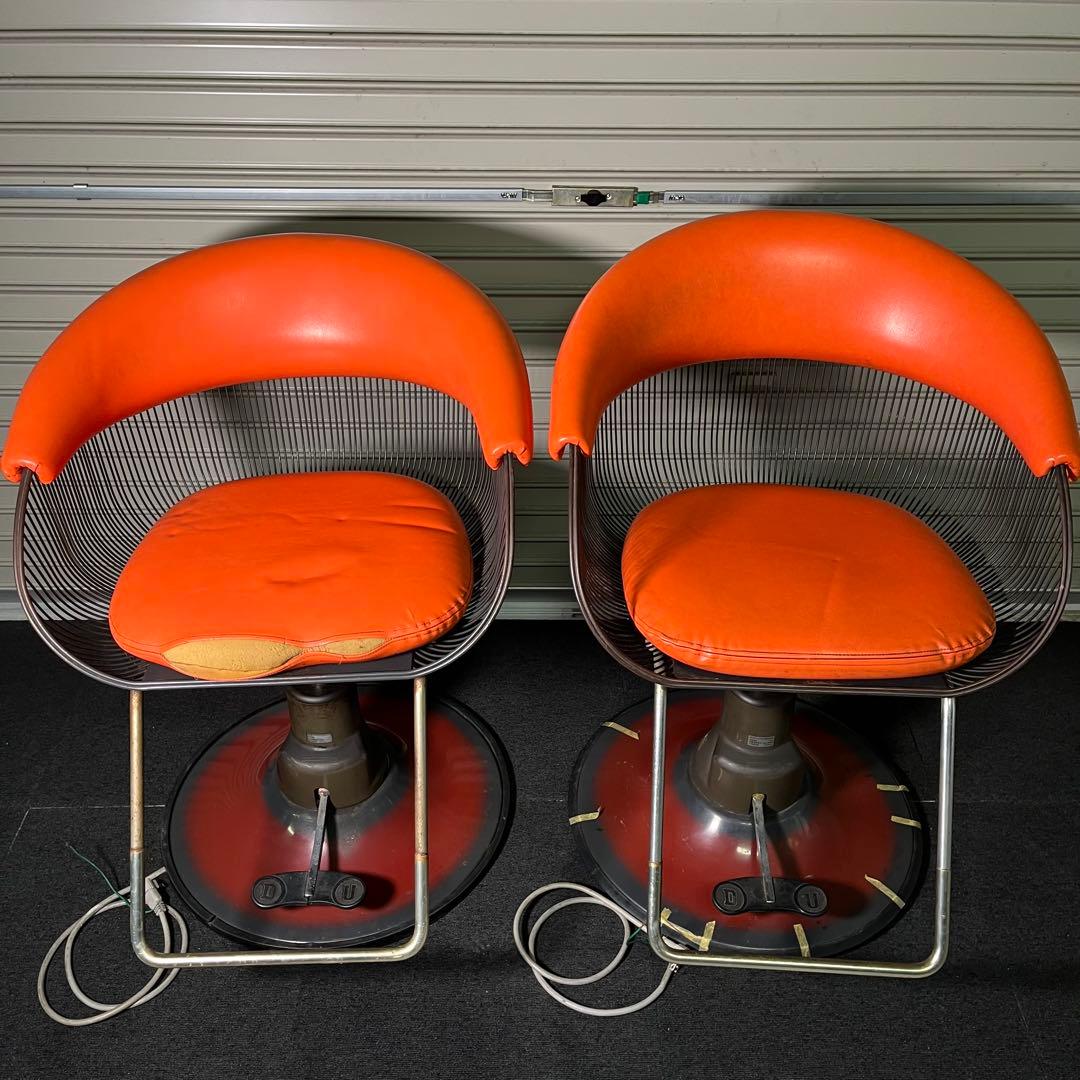 希少　70’s 動作OK バーバーチェア　2脚セット　オレンジ 昭和　レトロ