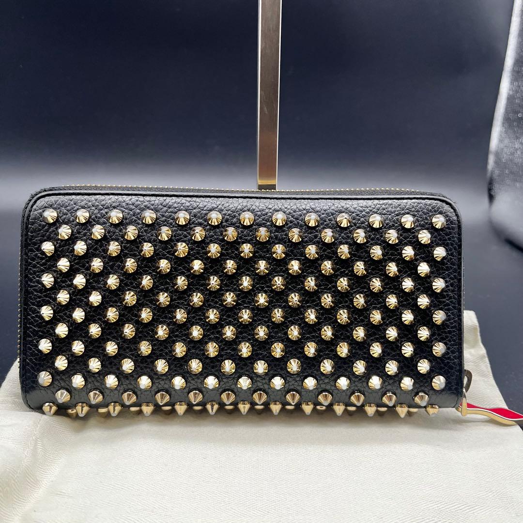 ルブタン 長財布 ラウンドファスナー パネトーネ 金スタッズ レザー シボ革 黒