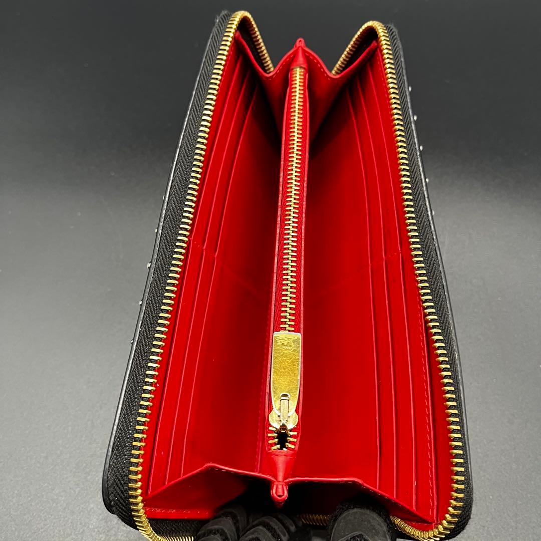 ルブタン 長財布 ラウンドファスナー パネトーネ 金スタッズ レザー シボ革 黒