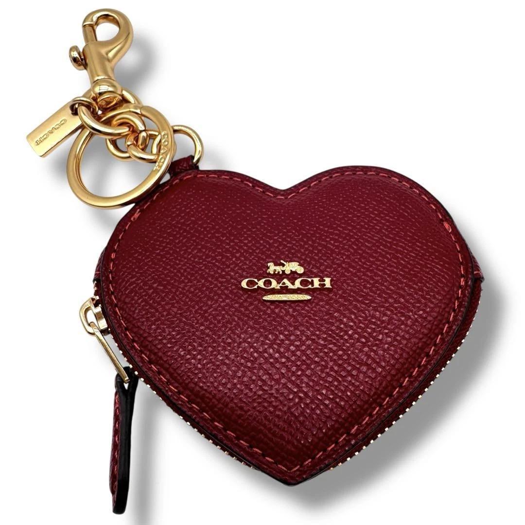 極美品✨️コーチ ハートバックチャーム ケース レッド レザー