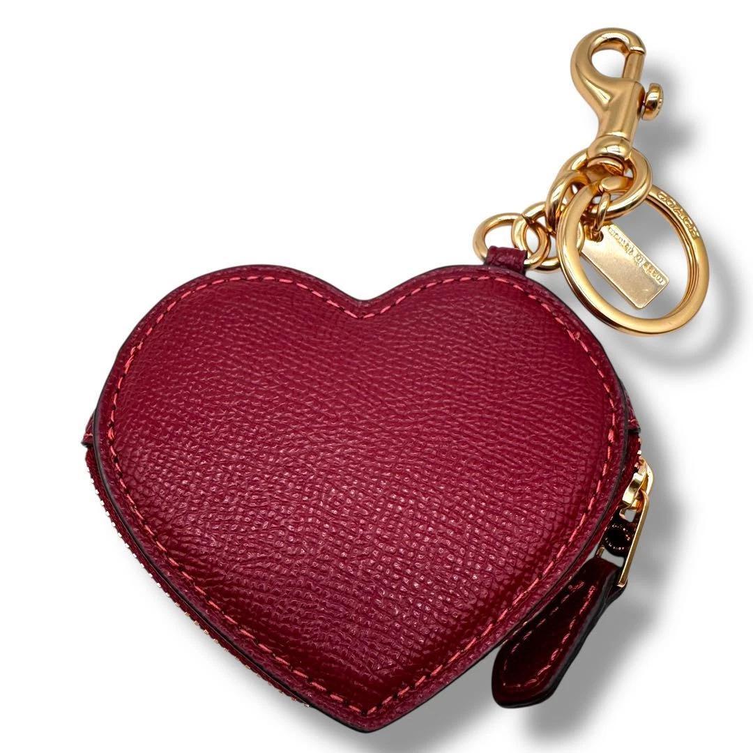 極美品✨️コーチ ハートバックチャーム ケース レッド レザー