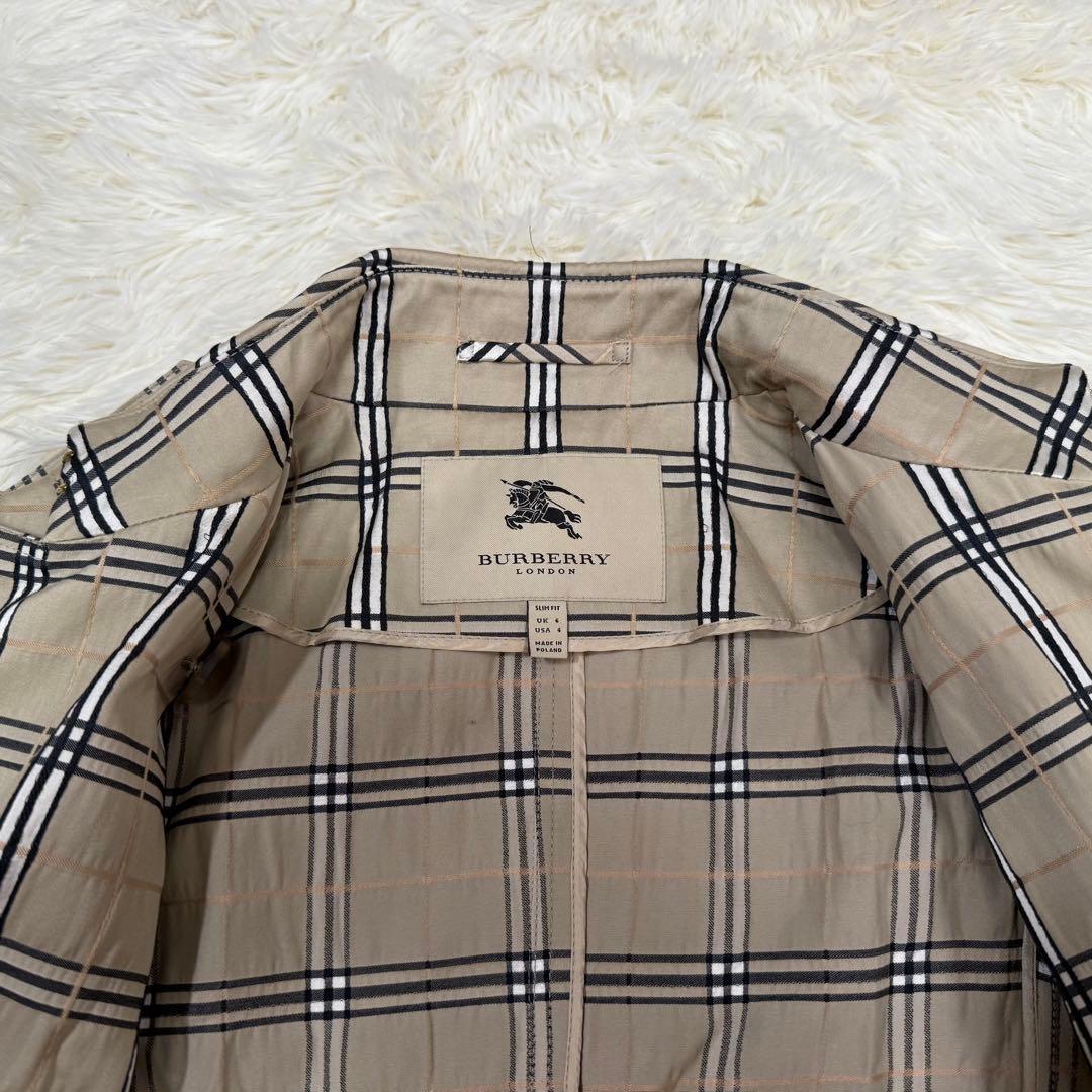 バーバリーロンドン チェック総柄 スプリングコート シルク混 ベルト USA4