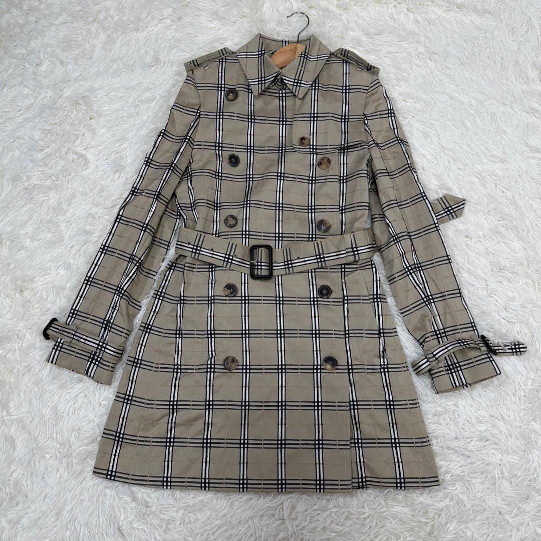 バーバリーロンドン チェック総柄 スプリングコート シルク混 ベルト USA4