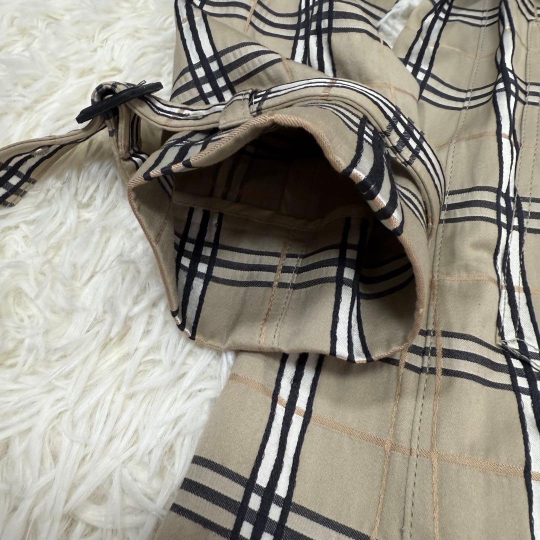 バーバリーロンドン チェック総柄 スプリングコート シルク混 ベルト USA4