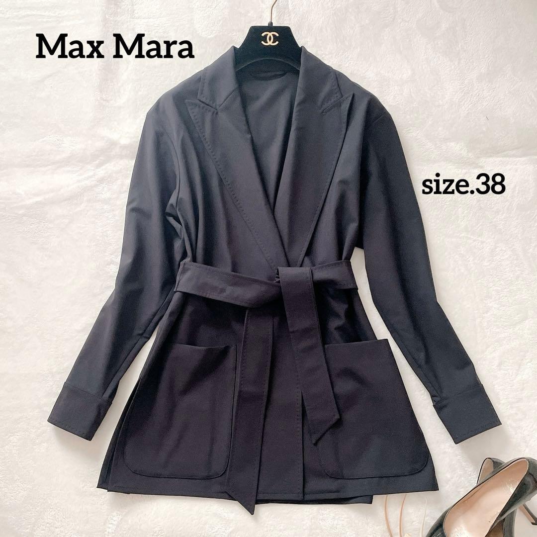 極美品⭐︎Max Mara ブラック ベルテッド 女優襟 ガウンコート 38
