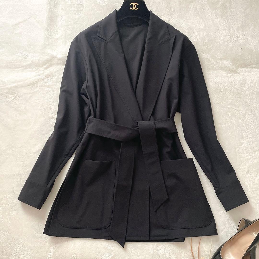 極美品⭐︎Max Mara ブラック ベルテッド 女優襟 ガウンコート 38