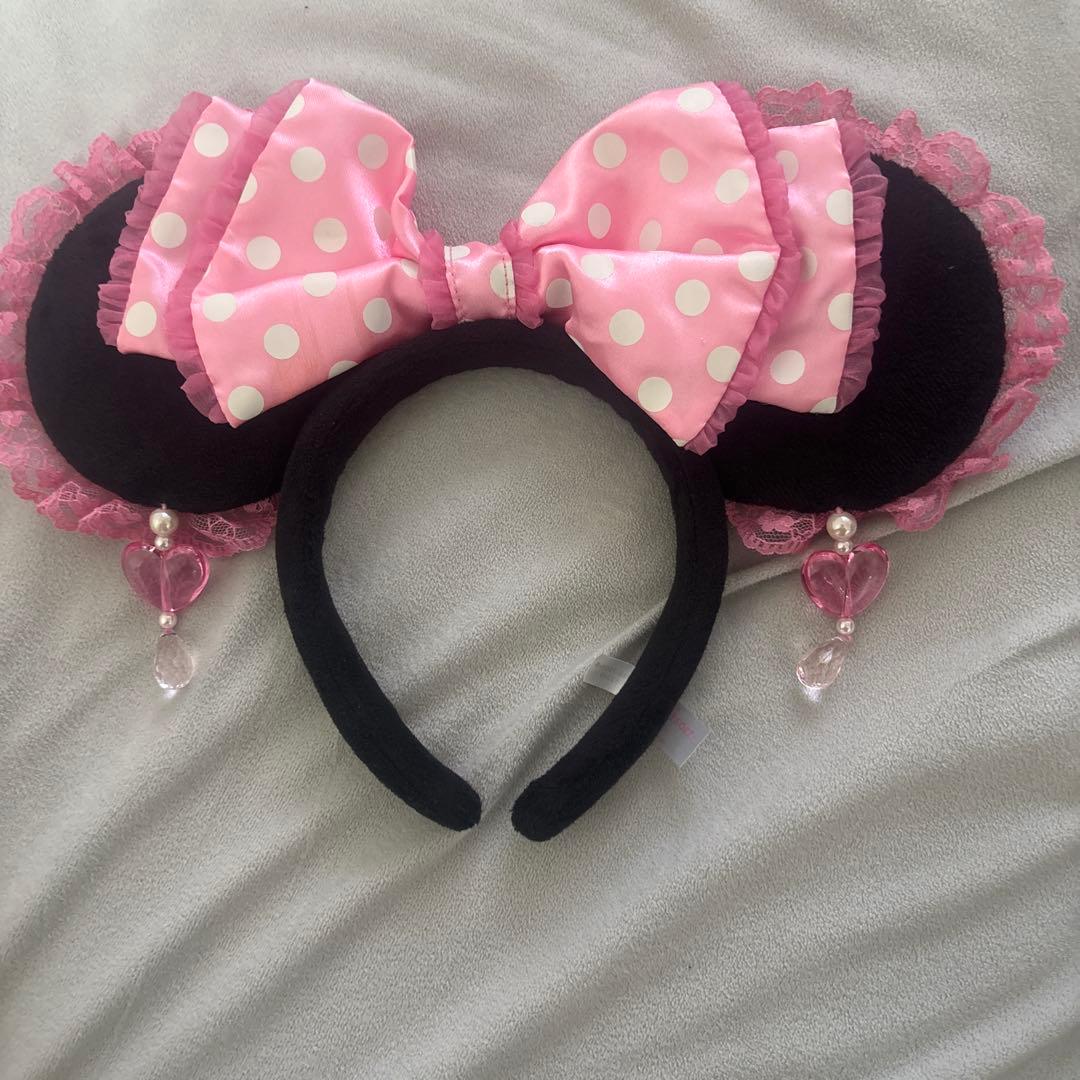 ミニーマウス風カチューシャ ピンク イヤリング　イヤリングカチューシャ