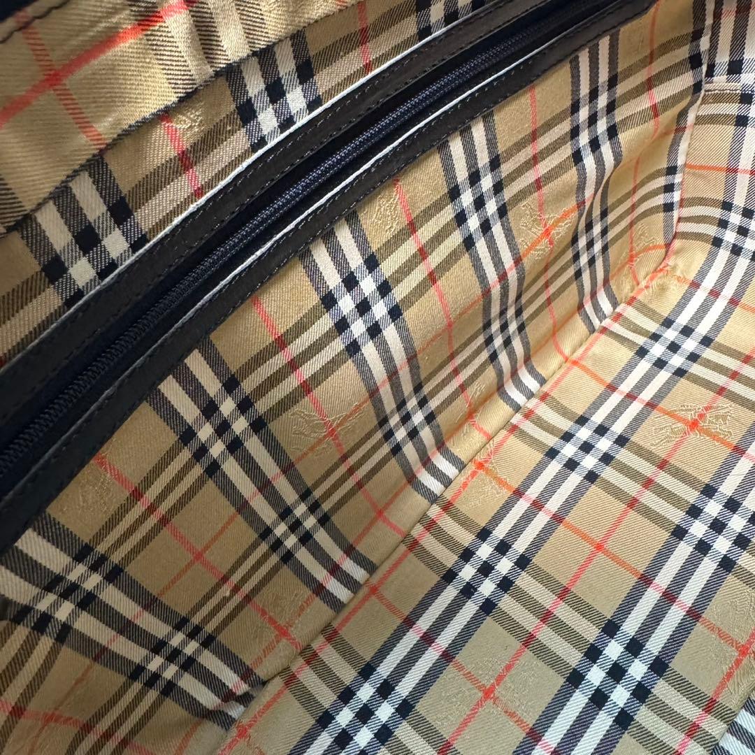 美品　バーバリー ミニボストンバッグ ノバチェック ホースロゴ レザー ブラック