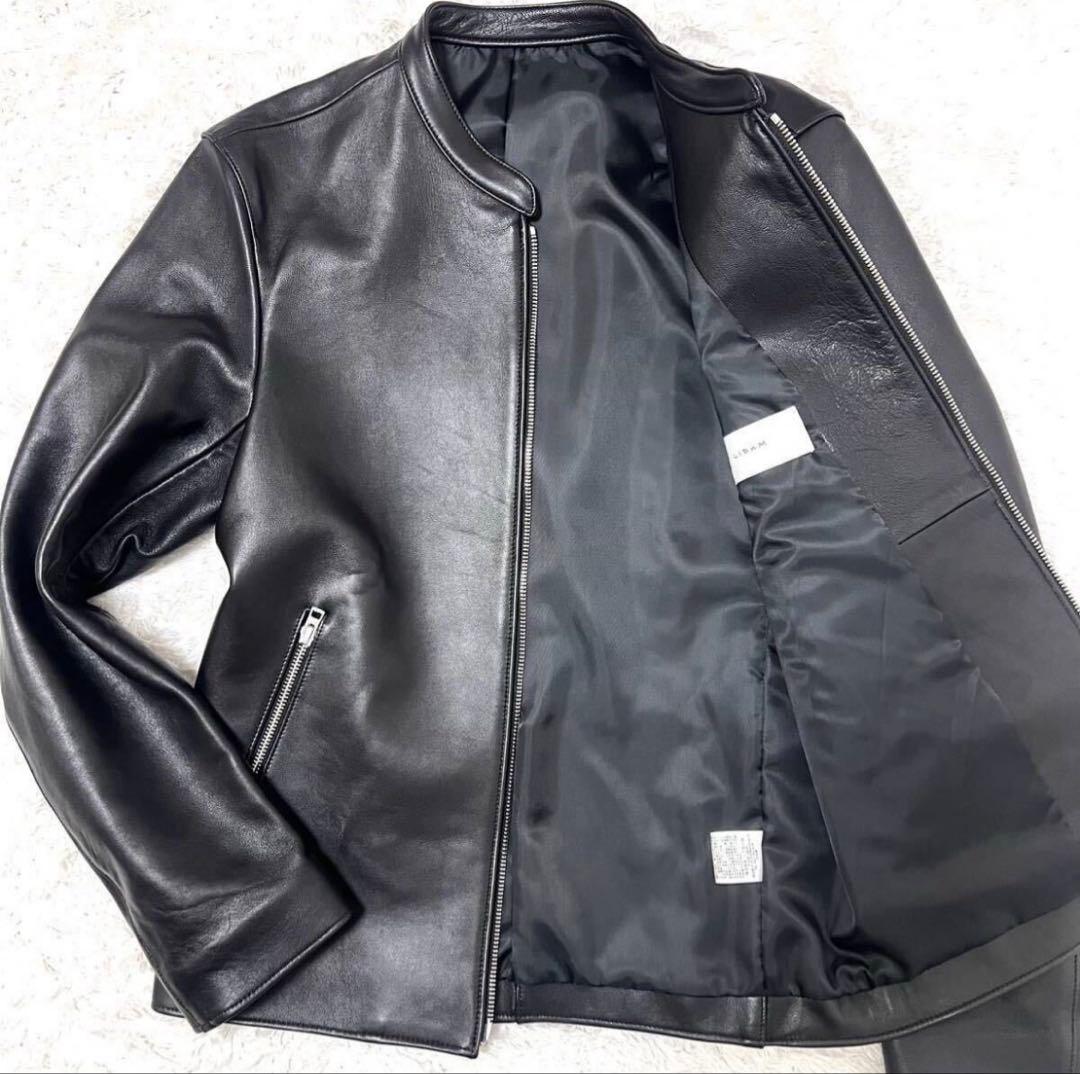 LIDNM ブラックレザージャケット スタンドカラー