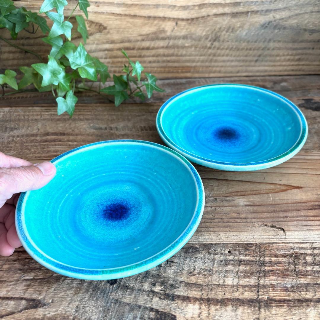 ガラス彩陶器 中皿 沖縄オーシャンブルー 2枚セット ギャラリー 風の島