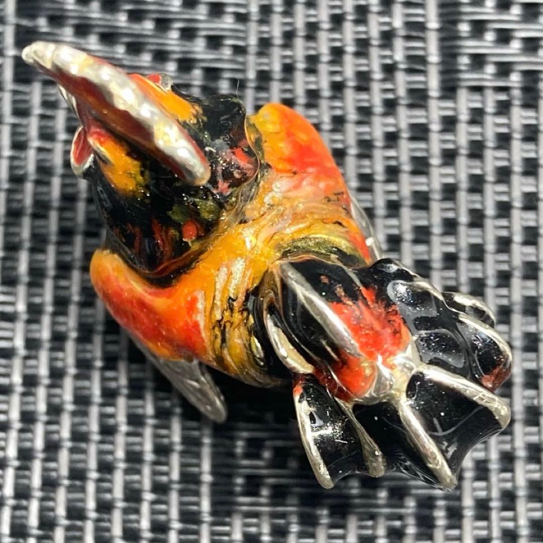 サツルノ　銀細工　SV925　雄鶏　長鳴鳥　フュギュリン　エナメル彩色　伊製