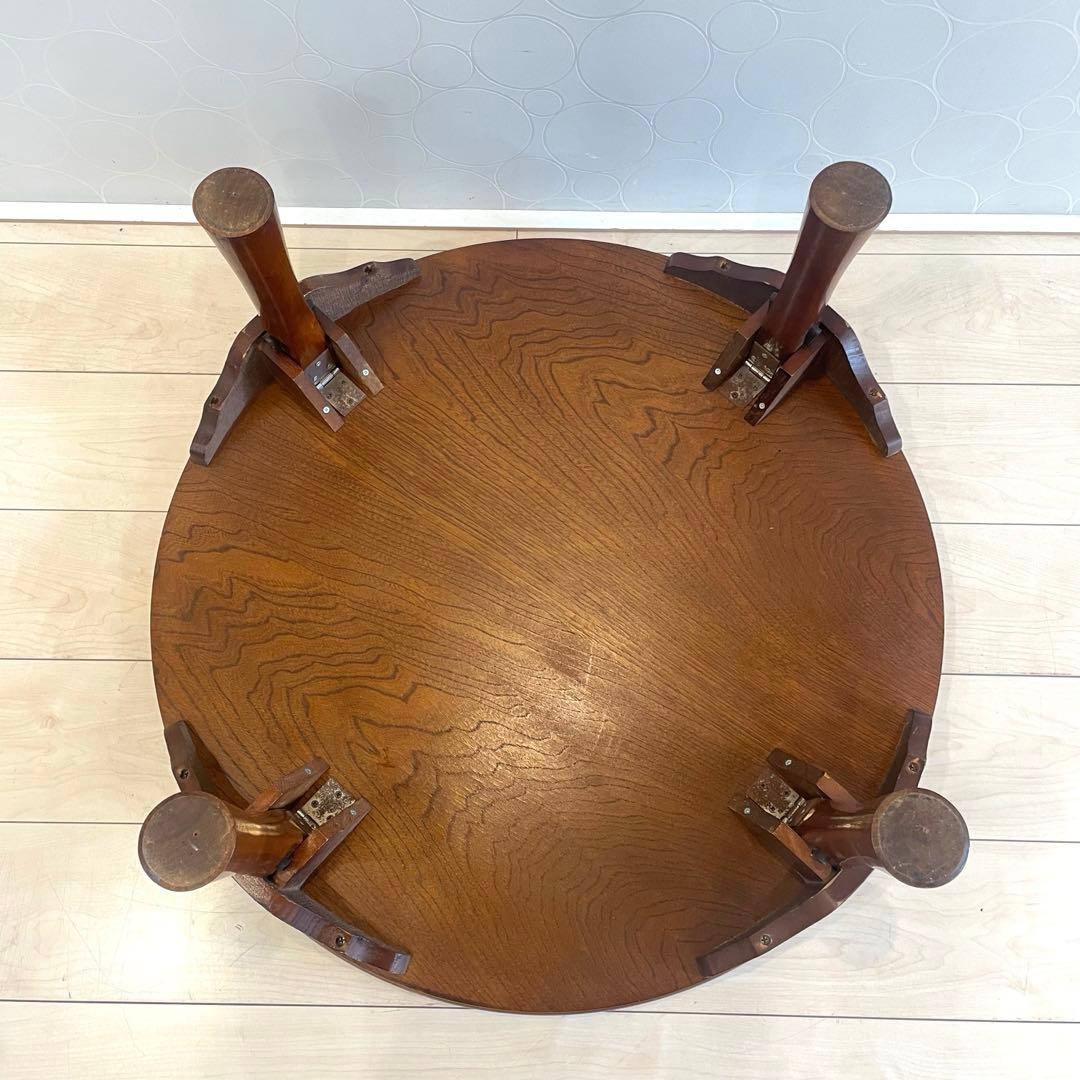 昭和レトロ 木製 円形 座卓 ちゃぶ台 丸テーブル 折りたたみ ヴィンテージ