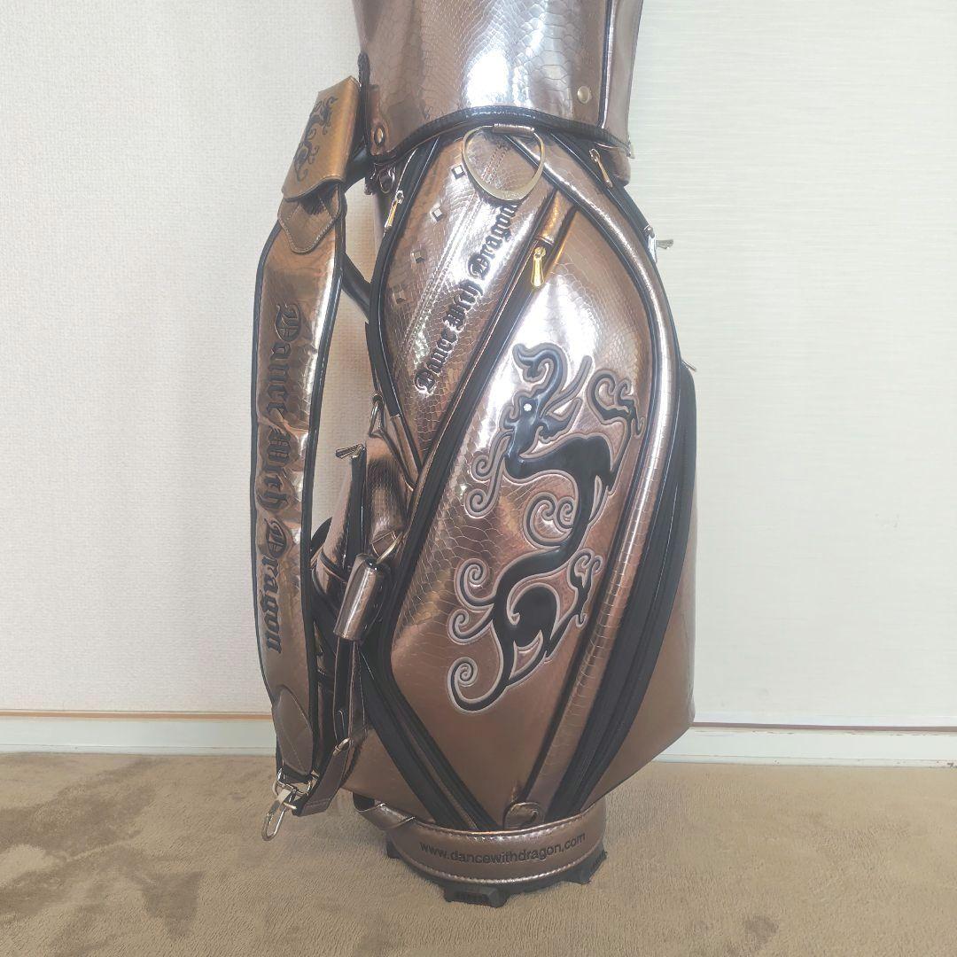 メタリックシルバー　 ドラゴン刺繍 キャディバッグ