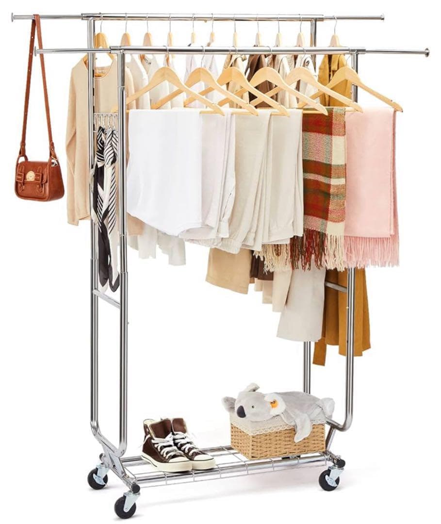 ハンガーラック パイプハンガー　耐荷重150KG スタンド棚付　伸縮 高さ調節可