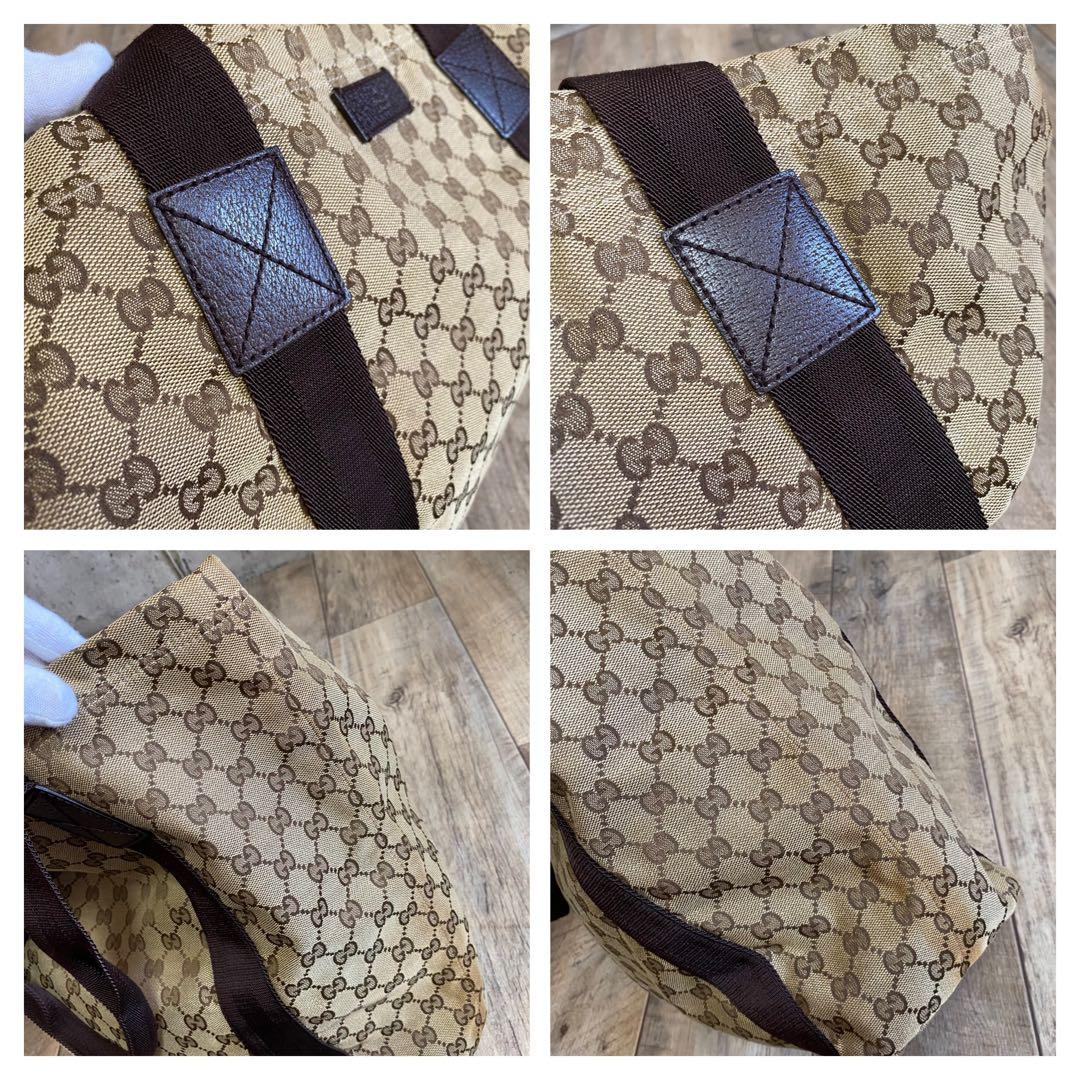 本物☆グッチ GG柄 キャンバス トートバッグ ハンドバッグ ブラウン A4可能