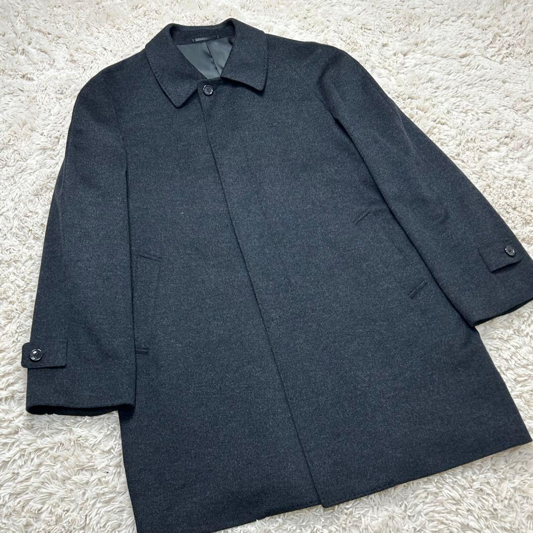 【美品】カシミヤ100% ステンカラーコート ダークグレー 大きいサイズ A7