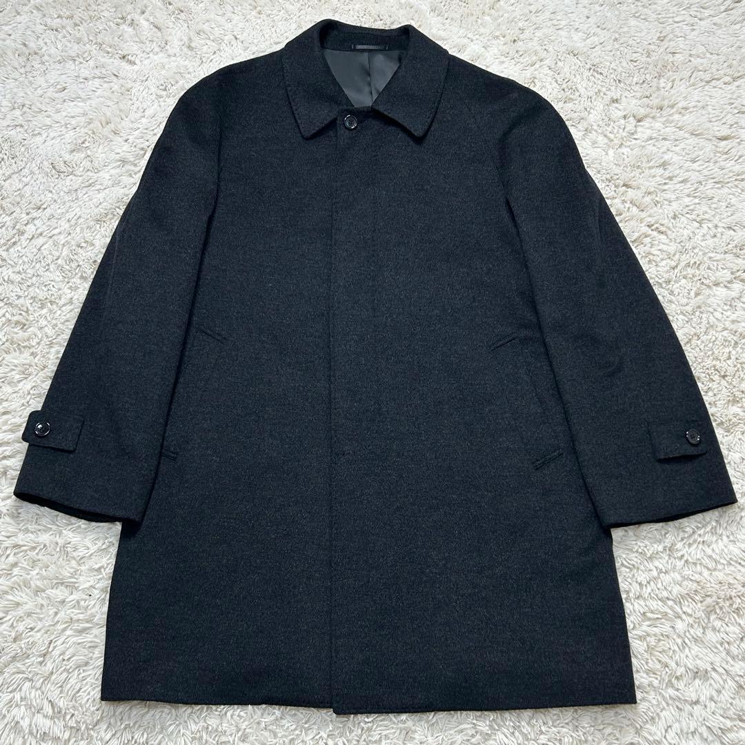 【美品】カシミヤ100% ステンカラーコート ダークグレー 大きいサイズ A7