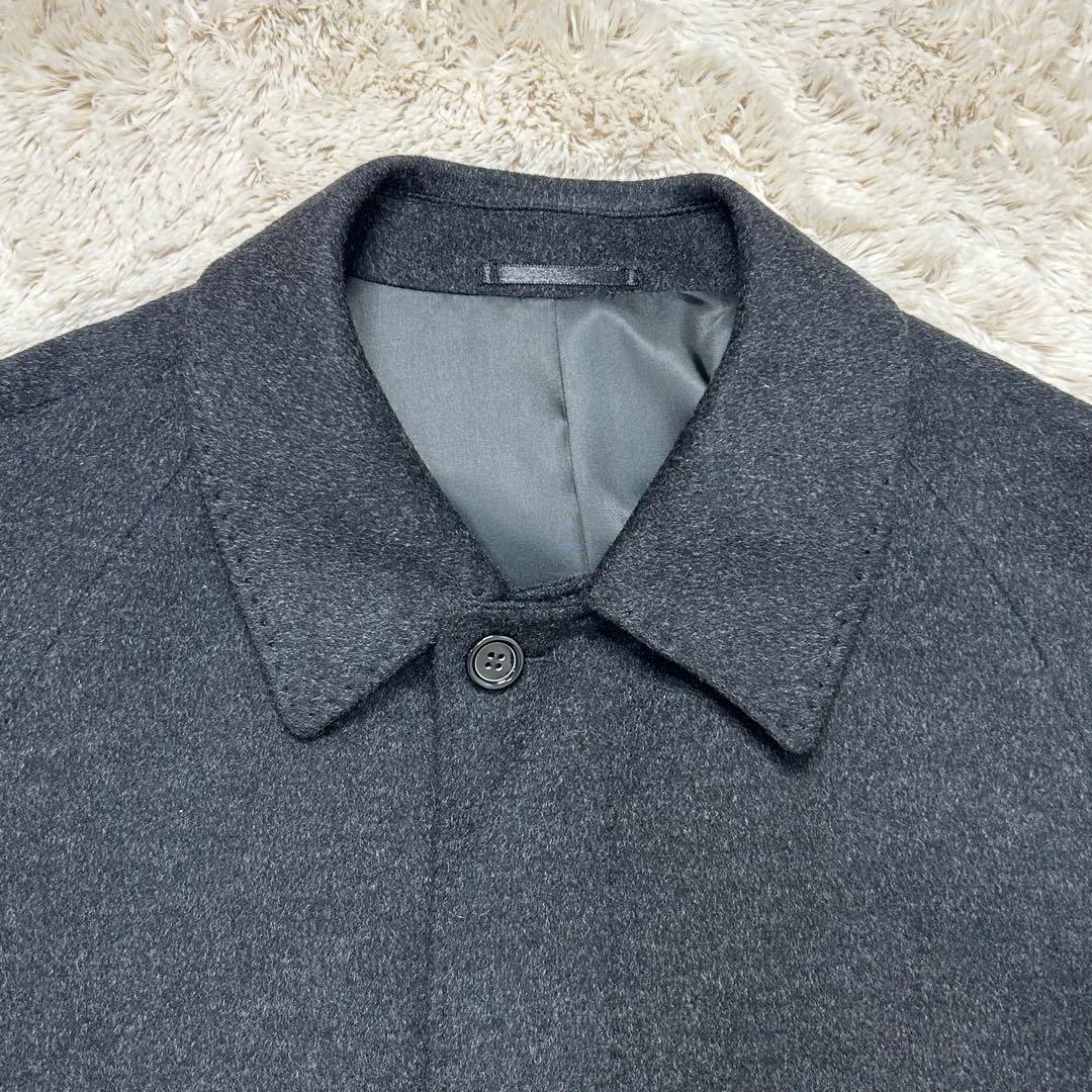 【美品】カシミヤ100% ステンカラーコート ダークグレー 大きいサイズ A7