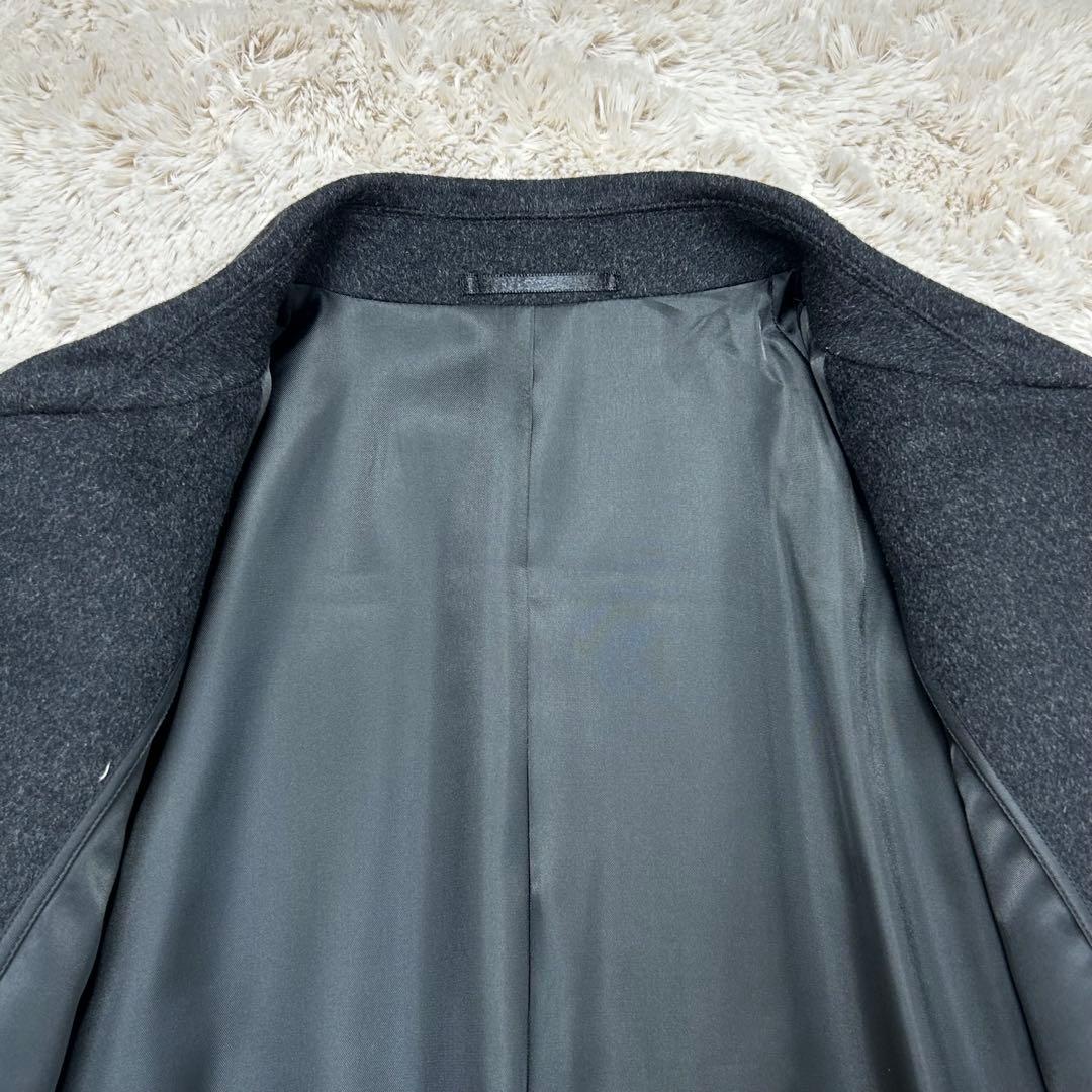 【美品】カシミヤ100% ステンカラーコート ダークグレー 大きいサイズ A7