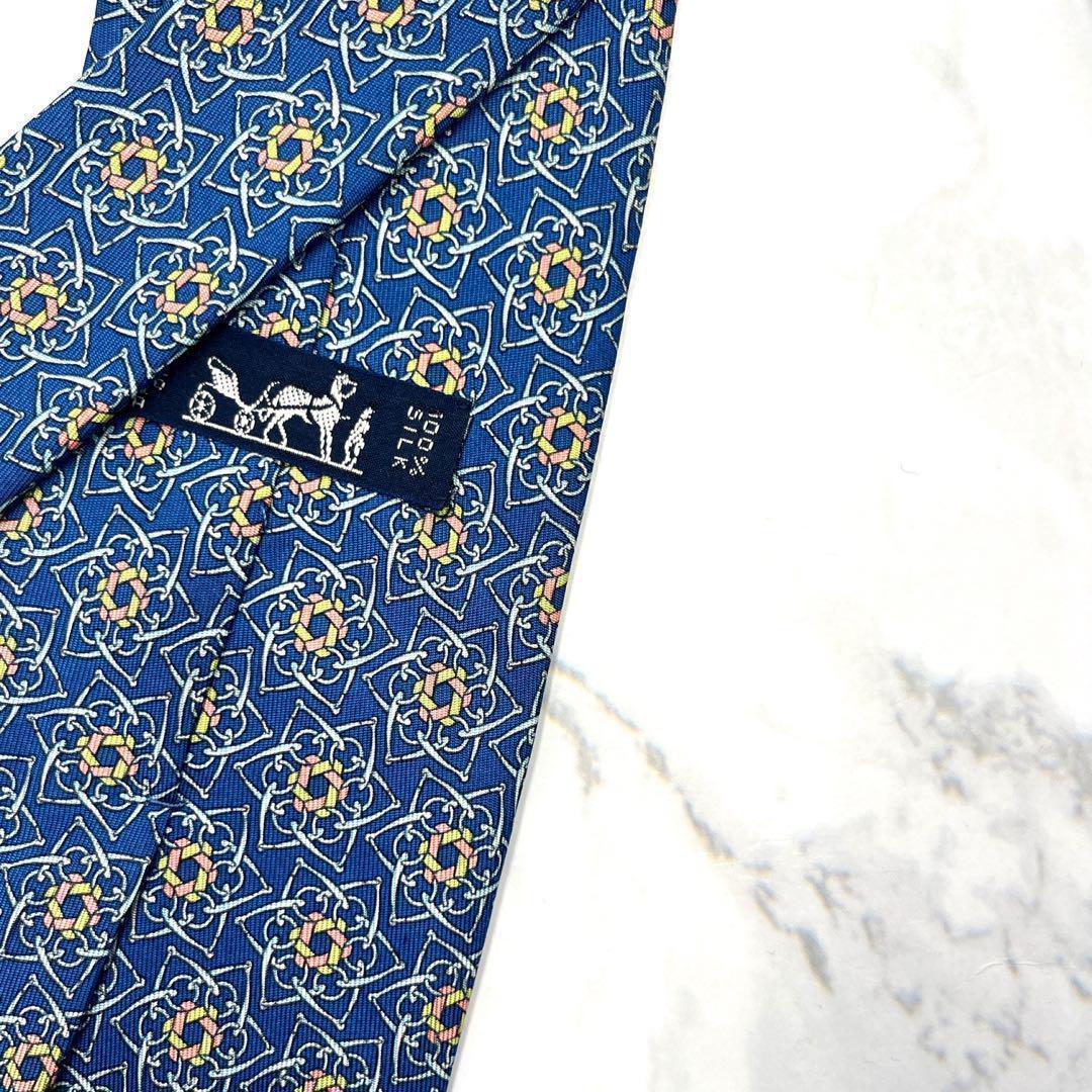◆良品◆HERMES エルメス ネクタイ 青色 星柄 リング 高級感