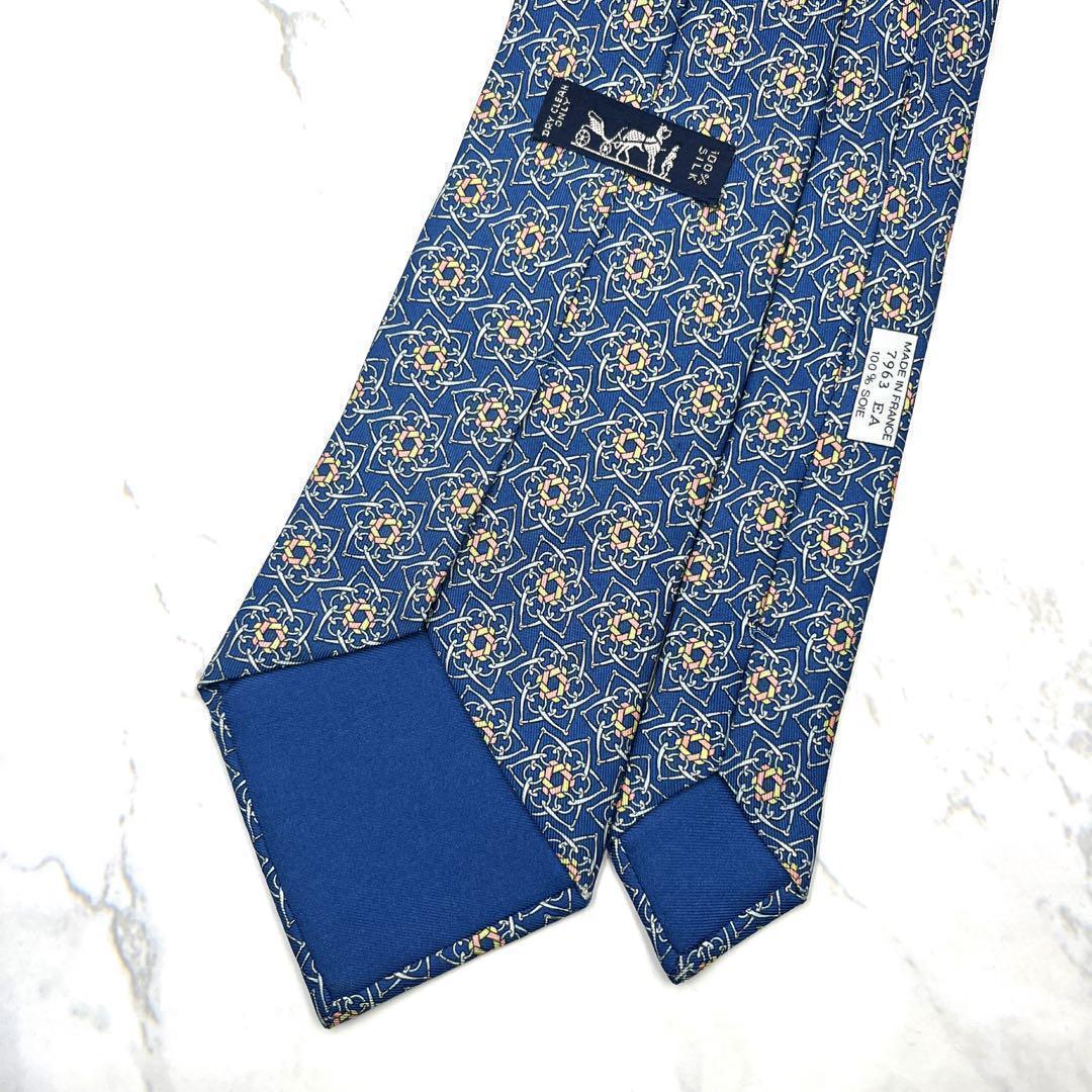 ◆良品◆HERMES エルメス ネクタイ 青色 星柄 リング 高級感