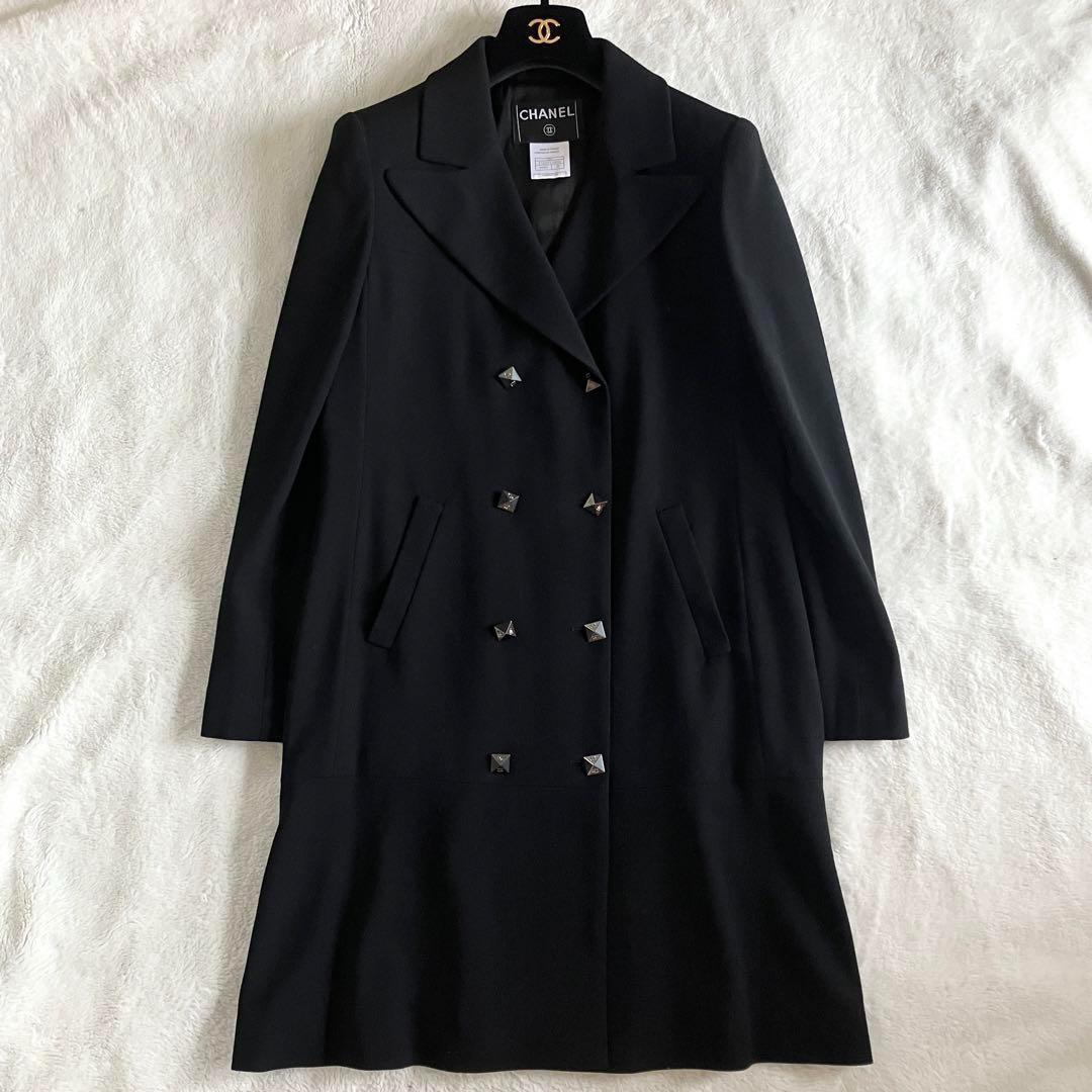 シャネル 03A ウール ココボタン ダブル チェスターコート 38 ブラック
