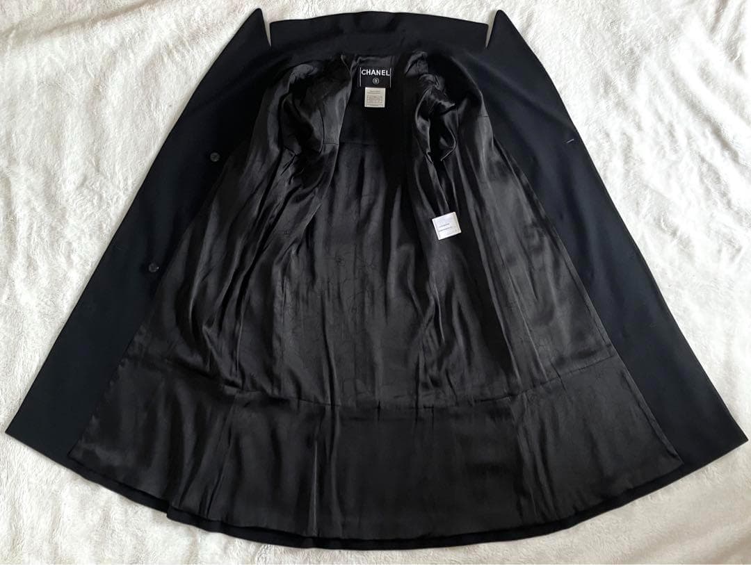 シャネル 03A ウール ココボタン ダブル チェスターコート 38 ブラック