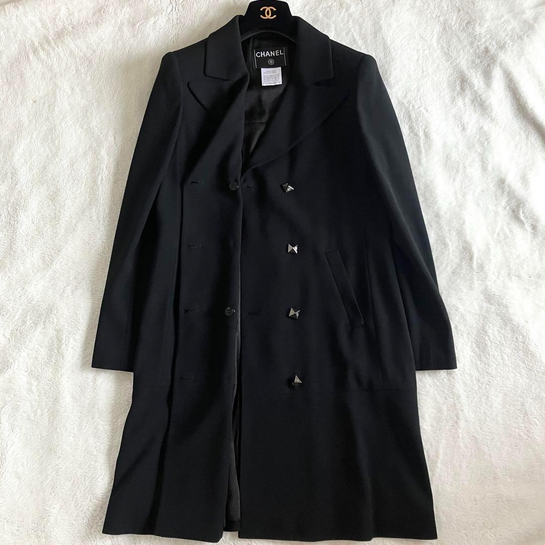 シャネル 03A ウール ココボタン ダブル チェスターコート 38 ブラック