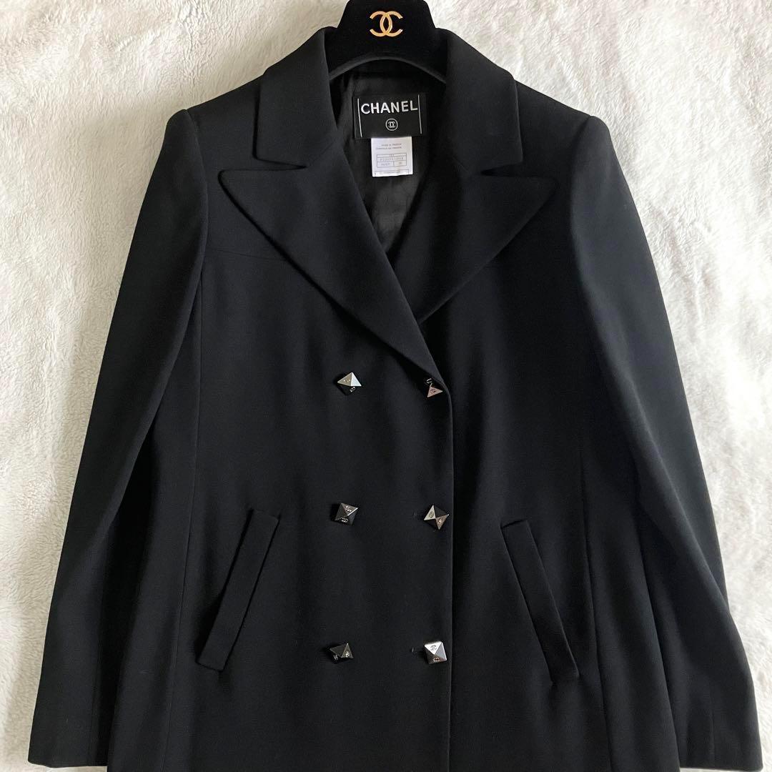 シャネル 03A ウール ココボタン ダブル チェスターコート 38 ブラック