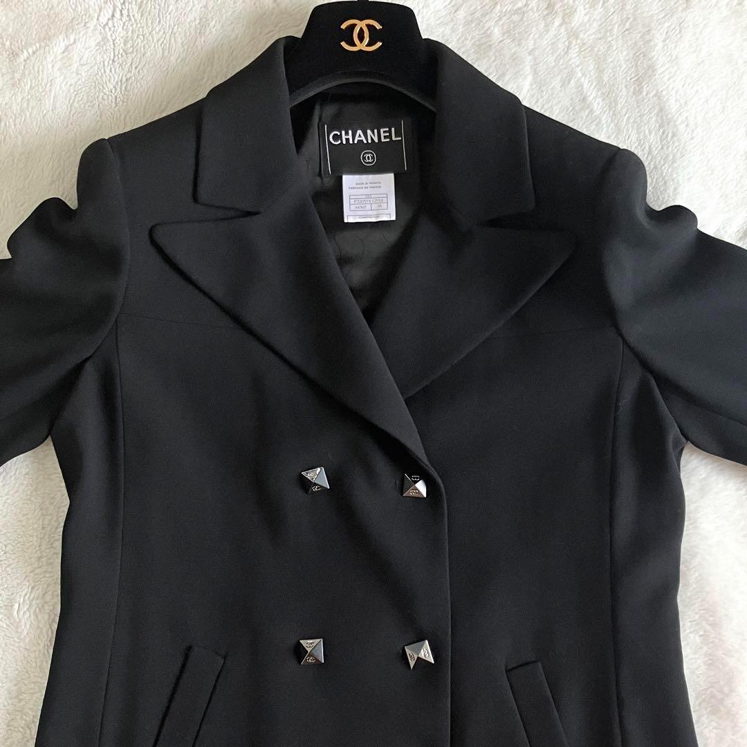 シャネル 03A ウール ココボタン ダブル チェスターコート 38 ブラック