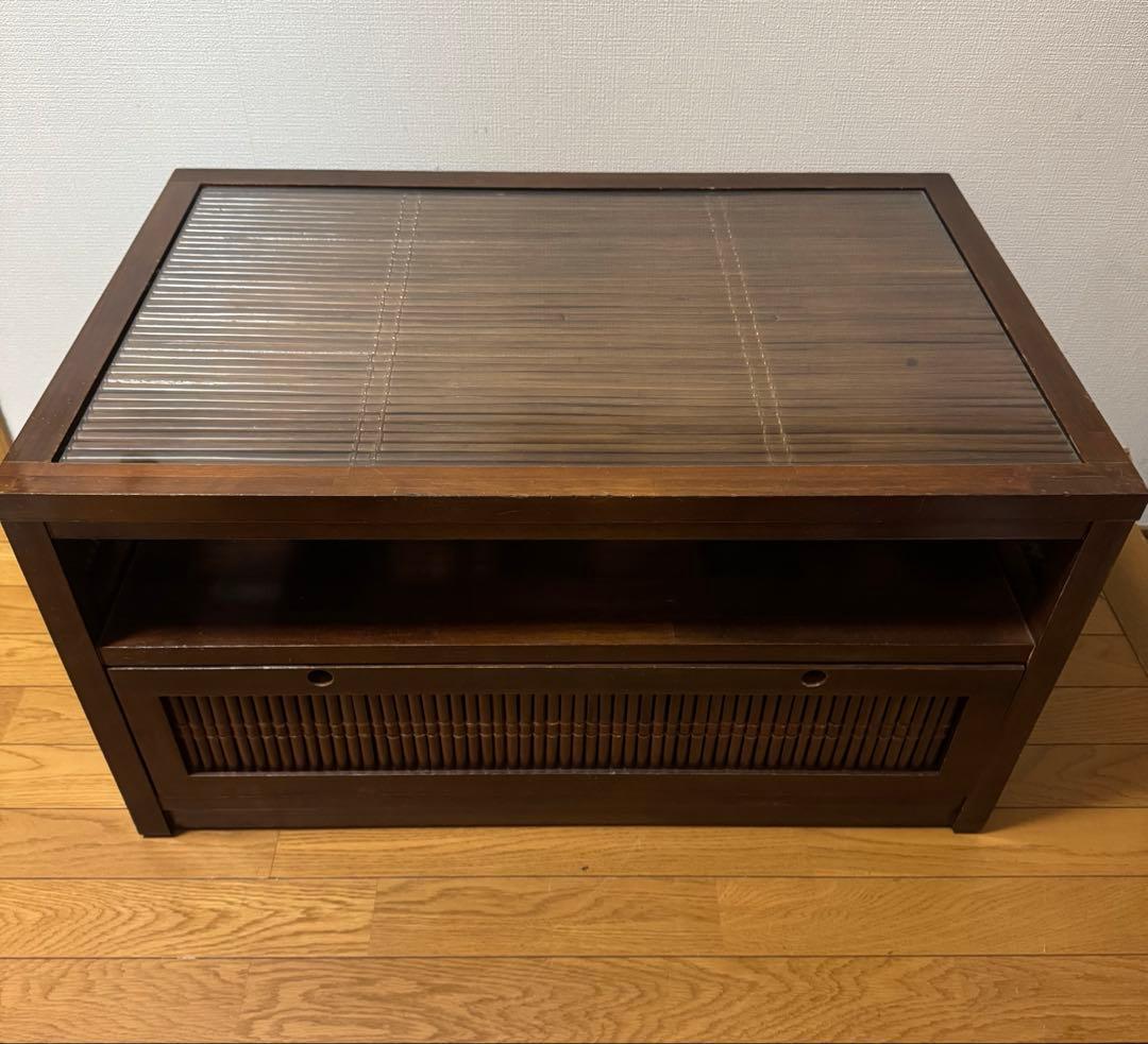 小泉産業　アジアン家具　竹細工　バンブーテレビ台　ガラス天板
