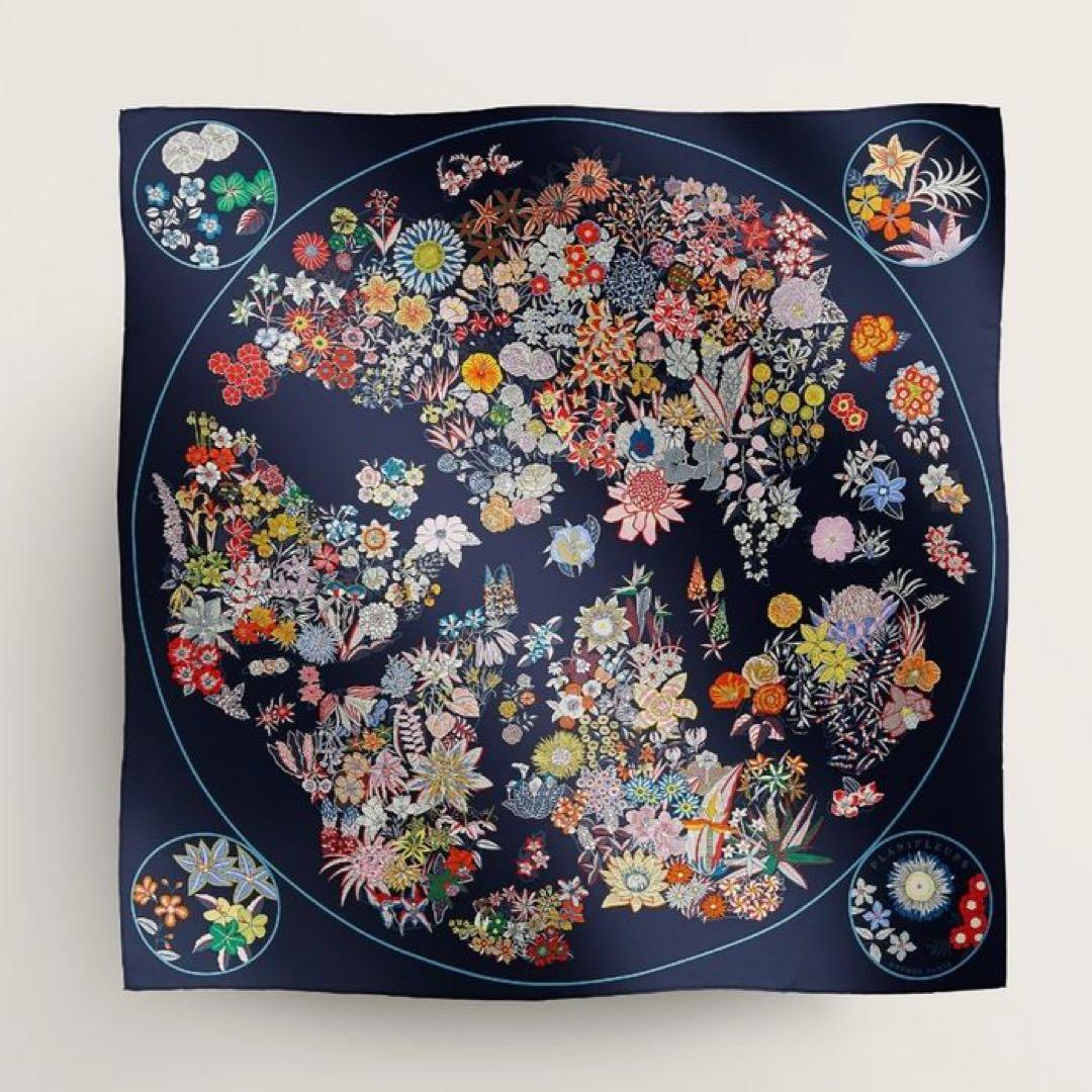 エルメス　カレ90 PLANIFLEURS 花柄ネイビー 新品