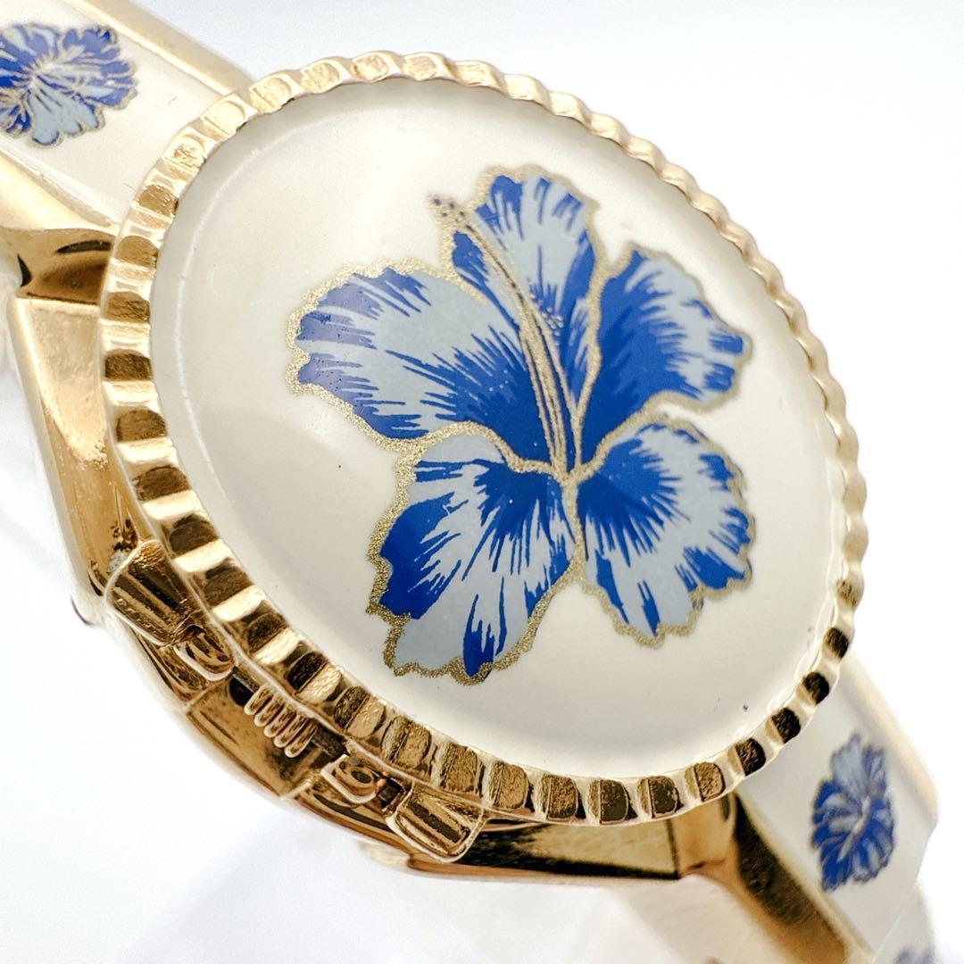 極美品✨ アンドレムッシュ　バングルウォッチ　花柄　フラワー ゴールド　スイス製