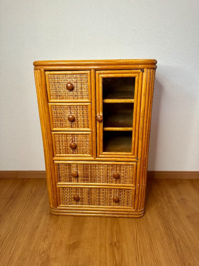ラタンキャビネット 5段 籐家具